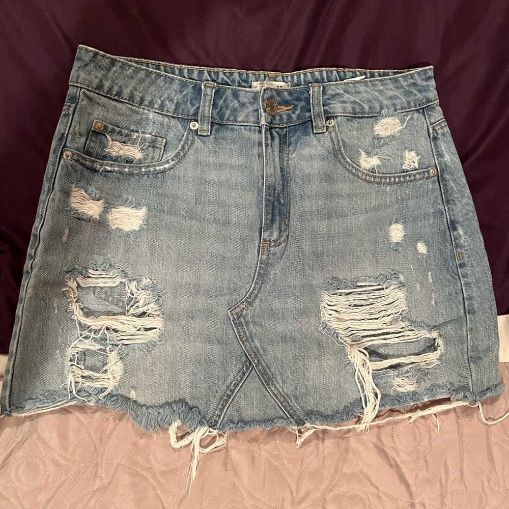 Garage Distressed Denim Skirt